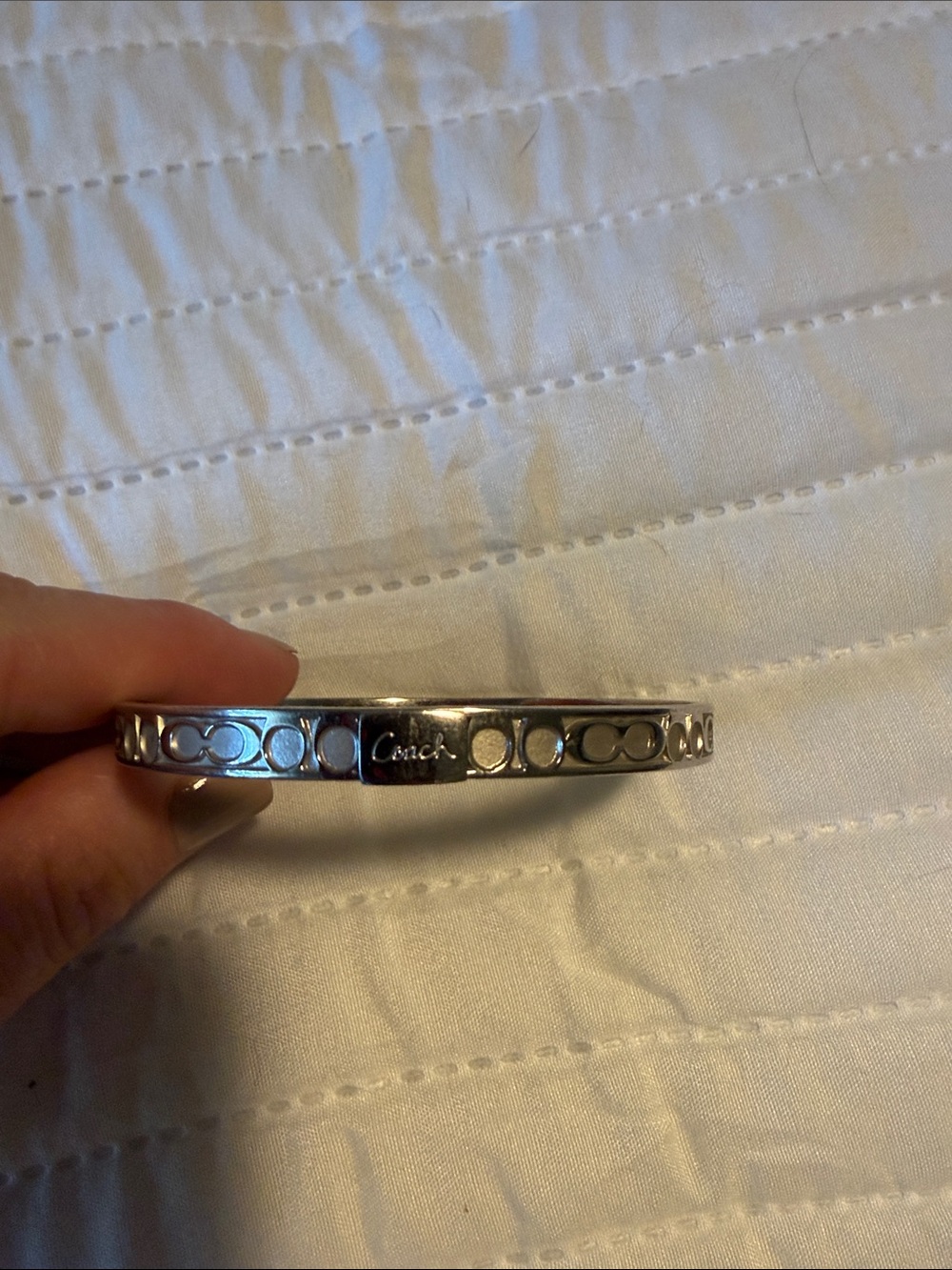 Coach Silver-tone Signature Link Cuff Bracelet